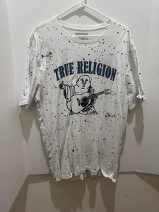 Vintage True Religion Jeans T Shirt XXL Paint Splatter White - Picture 1 of 9