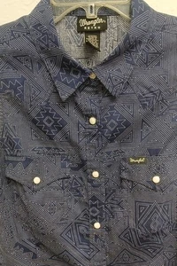 Womens Wrangler Retro Top M Sleeveless Blue Aztec Print South Western Rodeo - Picture 1 of 7