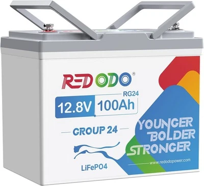 Redodo 12V 100Ah Group 24 LiFePO4 Lithium Battery 100A BMS Grade A Cells