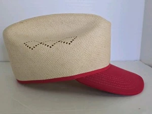 Cappello da cowboy Atlas 1989 Hank Williams Jr tessuto colore paglia/rosso Bill grande vintage - Foto 1 di 14