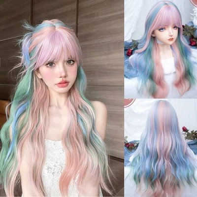 Peluca larga rizada 28 pulgadas multicolor para mujer peluca natural sintética resistente al calor Foto 1 de 4