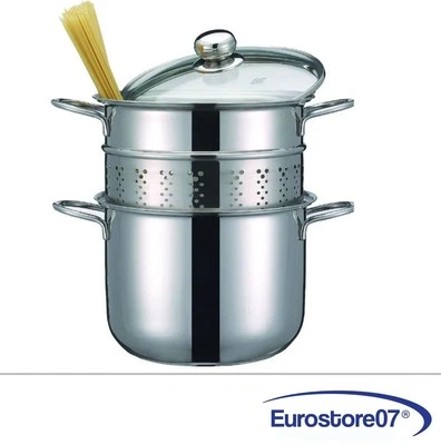 PASTAIOLA  HOTPOT  IN ACCIAIO INOX 18/10  ANCHE INDUZIONE COPERCHIO VETRO- cm.22 - Immagine 1 di 2