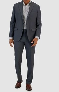 $395 Van Heusen Men's Gray Slim-Fit Stretch Solid 2-Piece Jacket Pants Suit 40L - Picture 1 of 5