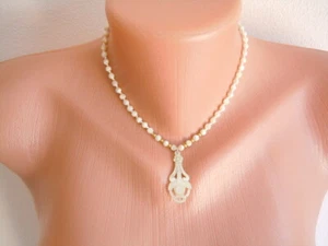 Kette Perlmutt Kugel Anhänger geschnitzt 10,6 g/37,5 cm - Bild 1 von 9