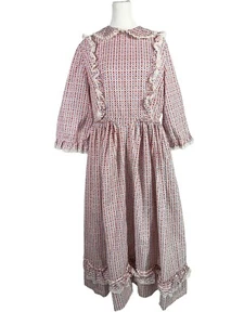 Vintage Heart Print DRESS BOHO FESTIVAL PRAIRIE SHABBY CHIC MOD Hippie Whimsical - Picture 1 of 23