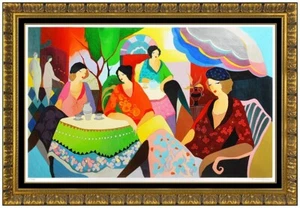 Itzchak Tarkay Large Original Embossed Serigraph Noonday Chat Signed Framed Art - Picture 1 of 6