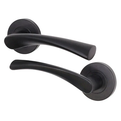 Black Internal Door Handles, Curved Matt Black Bathroom, Latch & Key Lock Sets - Image 1 of 4