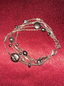 Sterling Silver Beaded Cultured Pearl Layered Bracelet 7.5” - Picture 1 of 5