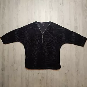 Frank Lyman Women's Black Velvet Zip-Front Tunic Top Rhinestone Detail Size 18 - Picture 1 of 9