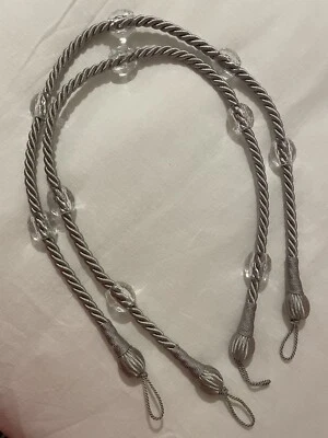 LAURA ASHLEY Large Tie backs - Grey - Twisted Rope With Glass Beads - Immaculate - Image 1 of 4