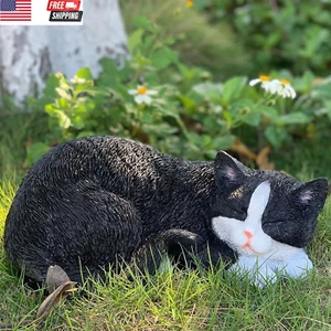 Cat Statue Outdoor Figurines Garden Decor, Black Sculpture for Patio, Yard, Slee - Picture 1 of 7