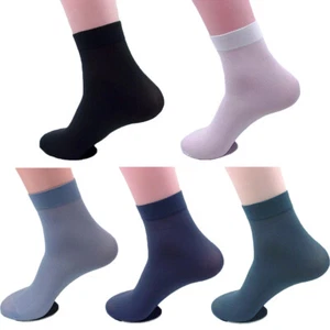 Mens Soft Solid Bamboo Silk Ankle Business Socks Thin Breathable Casual Hosiery