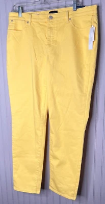 JEANS DE TORNOZELO FINO FEMININO TALBOTS 12 amarelo vibrante designer zíper elástico NOVO $$95 - Imagem 1 de 4