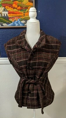 Chaleco forrado CAbi #691 Cinch It Up para mujer marrón a cuadros mezcla de lana talla mediana M Foto 1 de 4