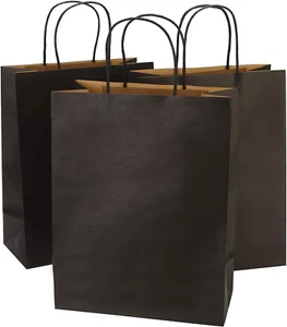 Gift Bags Large 100Pcs Balck Shopping Bags Bulk 10X5X13 Inches Paper Bags, Retai - Picture 1 of 12