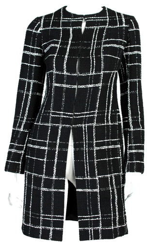 Cappotto CHANEL $6.750 nuovo con etichette 23A bianco e nero geometrico tweed logo CC bottoni 34