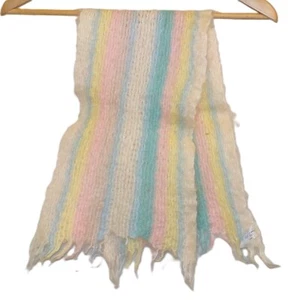 FELTED Vtg Glentex Scarf Pastel Colors 80/20 Wool/Rayon 30"x8" Fuzzy Loose Woven - Picture 1 of 5