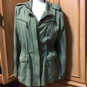 Max Jeans Green Military Utility Jacket Full Zip Drawstring Tencel Womens M J1 - Picture 1 of 5