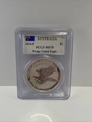 2014 P Australian Wedge Tailed Eagle Silver $1 PCGS MS70 John M. Mercanti Signed - Image 1 of 2