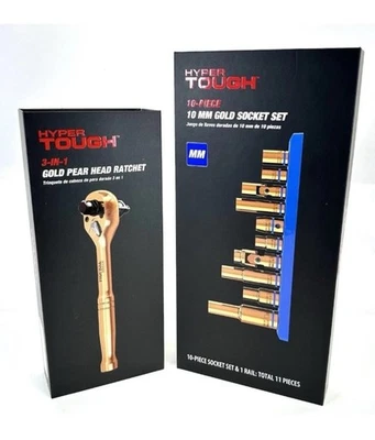 Hyper Tough Gold tone Ratchet & Gold tone 10 Piece Socket Set 10mm New sealed - Image 1 of 2