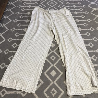 Pantalones para mujer A New Day pierna ancha lino hueso/rayas negras talla L NUEVO Foto 1 de 2