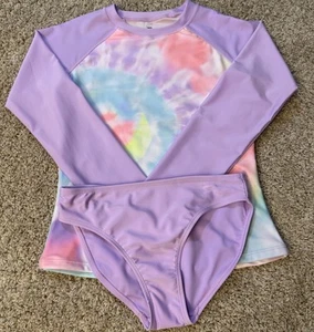 SO SONOMA Girls 2 Piece LS Rashguard Swimsuit NWT Size 14 Purple Tie Dye - Picture 1 of 7