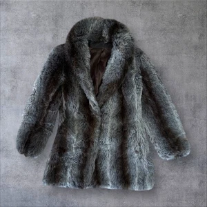 Vintage Faux Fur Coat by Furiginals Grey Brown Longline Jacket UK 8–10 1970s - Picture 1 of 6