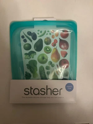 Stasher Silicone Reusable Storage Bag 1/2 Gal. - 64 Oz (Teal), Plastic Free New