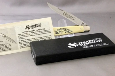 Cuchillo de una sola hoja SCHRADE SC503 Scrimshaw Liner Lock #808, 1984, caja original Foto 1 de 4