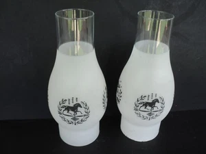 Pair 2 Glass Hurricane Oil Lamp Chimney Frosted Shade Horse Rooster Weathervane - Picture 1 of 4