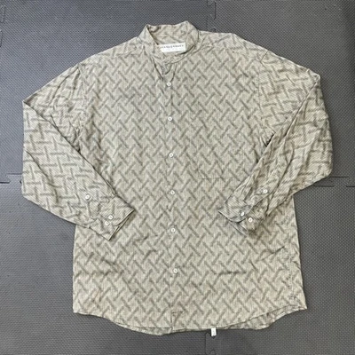 Jhane Barnes Shirt Mens Medium Beige Gray Abstract Pattern Button Up Long Sleeve - Image 1 of 4
