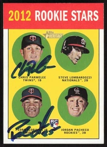 2012 Topps Heritage Chris Parmelee/Pedro Florimon Rookie Auto Twins #135 COA RC - Picture 1 of 2