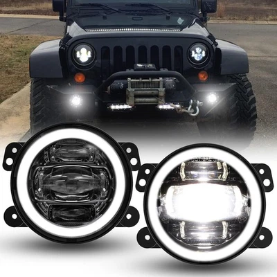 Pair 4" inch LED Fog Lights DRL For Jeep Wrangler JK TJ 2007 2008 2009 2010-18 - Image 1 of 4