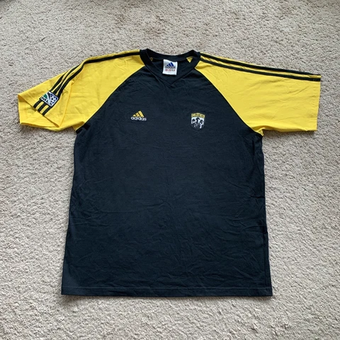 Vintage Columbus Crew Shirt Mens XL Black Yellow Adidas Spellout Made USA 6116 Cover