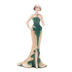 Art Deco Lady Figurine Ornament Collectible Broadway Belles Green Gold Marie - Picture 1 of 2