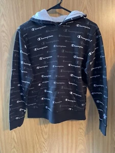 Champion Authentic Athleticwear Hoodie Childrens Size L Black w/ Logo Print - Picture 1 of 3