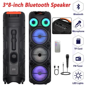 3*8" Tragbarer Bluetooth Lautsprecher Dreifach Tieftöner Schwerer Bass Soundsystem Audio Party - Bild 1 von 12
