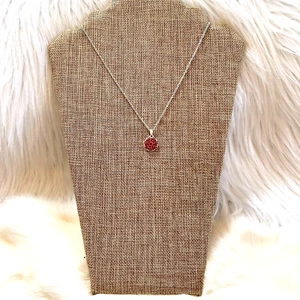 Vtg Avon Floral Pendant Necklace Boho Red Rhinestone Silver Tone Dainty 13302 - Picture 1 of 9