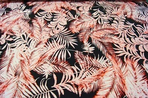 Jerseystoff Viskose 50x145cm 95%Viskose 5% Elastan Blätter schwarz rot beige - Picture 1 of 1