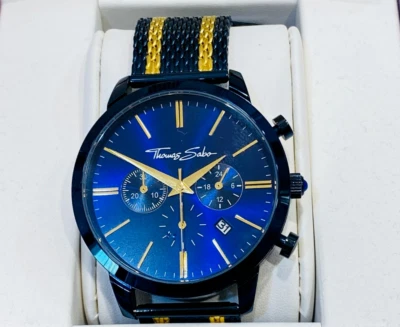 Thomas Sabo REBEL SPIRIT CHRONO Mens Gold Navy Blue Mesh Band Watch NEW RRP$599 - image 1 of 4