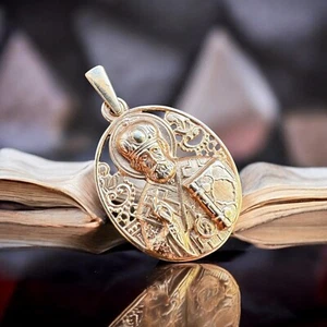 925 Silver Icon Pendant Medal Saint Nicholas Wonderworker Amulet gold plated old - Picture 1 of 21