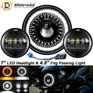 Star-Up DRL 7" LED Headlight 4.5" Fog Light For Harley Electra Glide Motorcycle - Picture 1 of 16