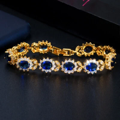 Brazalete de tenis de girasol enchapado en oro de lujo para mujer joyería nupcial de circonitas cúbicas Foto 1 de 4