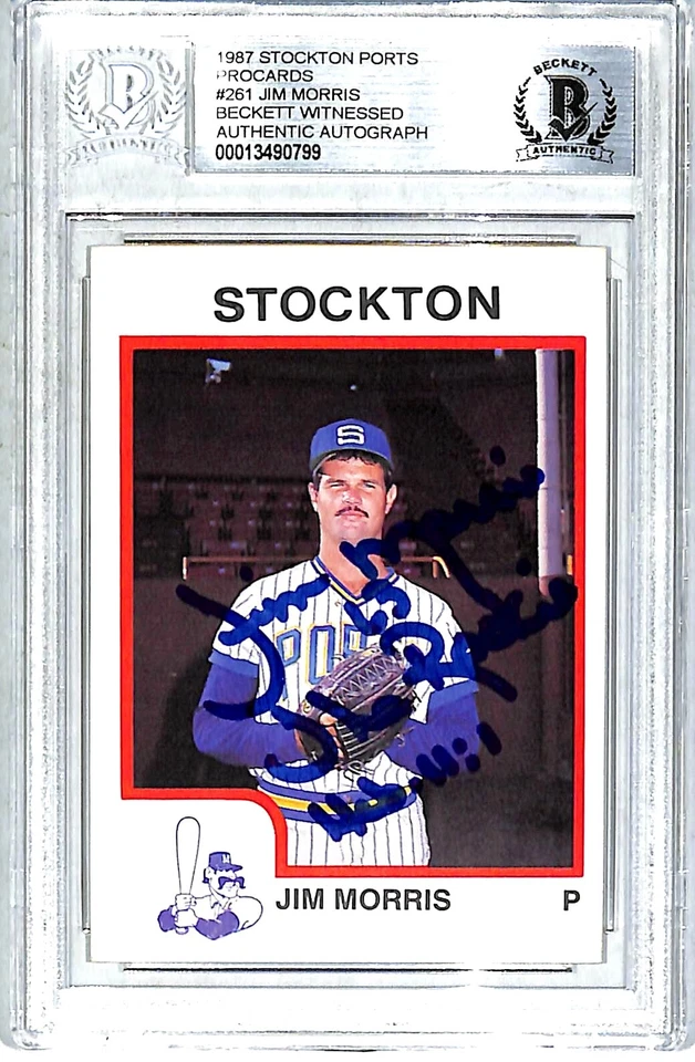 1987 Stockton Ports JIM MORRIS "The Rookie" Signed Card #261 SLABBED BAS Witness - Image 1 of 3