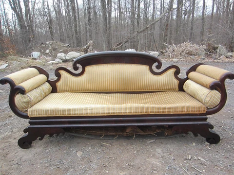 ANTIQUE COUCH SOFA CHAIR AMERICAN EMPIRE 1840 Scroll Cover