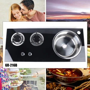 Combo de 2 quemadores de GLP con fregadero cocina barco caravana autocaravana cámper estufa de gas - Imagen 1 de 10