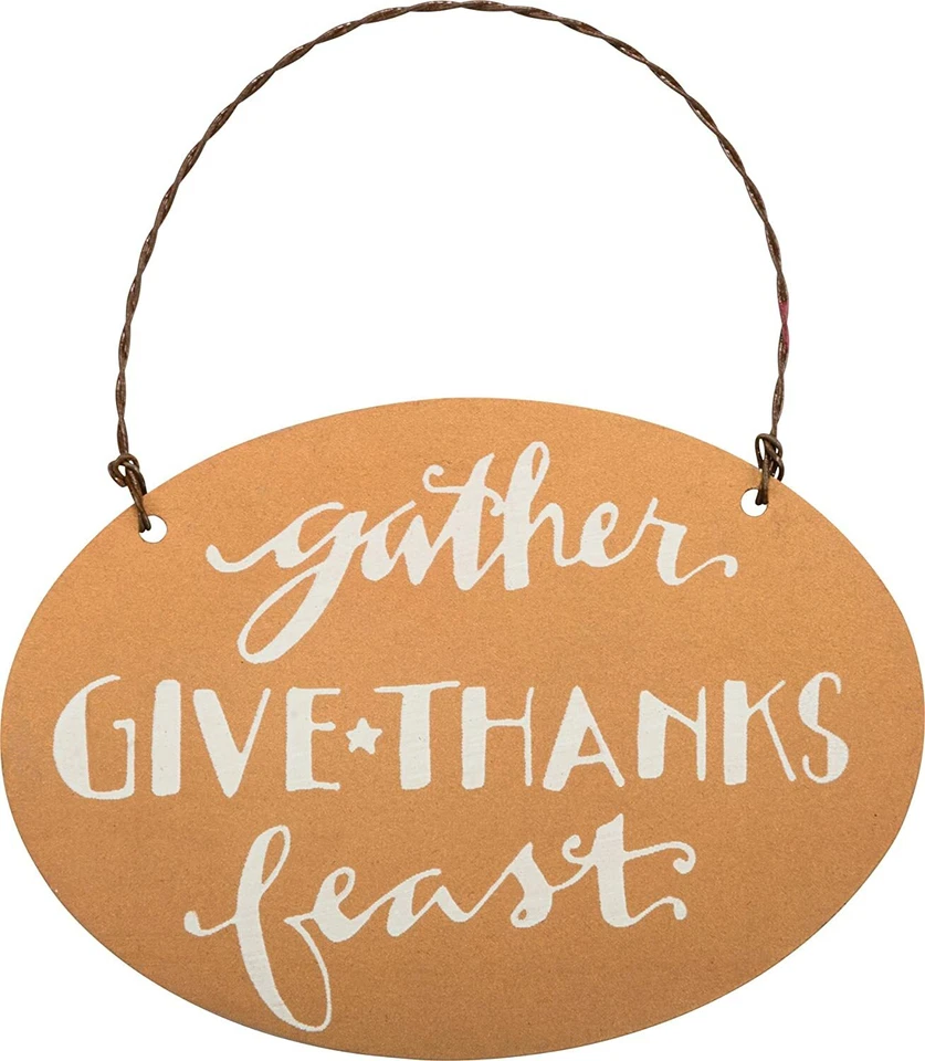 Gather Give Thanks Tin Small Hanging Ornament Primitives By Kathy Harvest Decor - Image 1 of 1