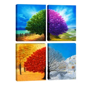 Canvas Print Painting Picture Home Decor Wall Art Poster 4 Season Trees Framed - Picture 1 of 9