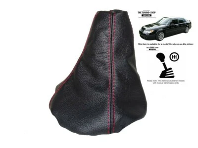 Ghetta cambio cambio per Saab 9-5 1997-2010 vera pelle nera cuciture rosse - Immagine 1 di 4