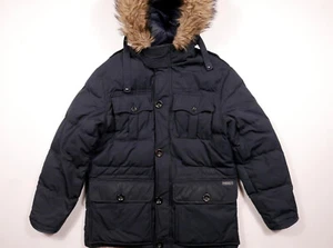 Polo Ralph Lauren Jacket Coat Puffer Down Utility Pockets Navy Fur RARE M - Picture 1 of 5